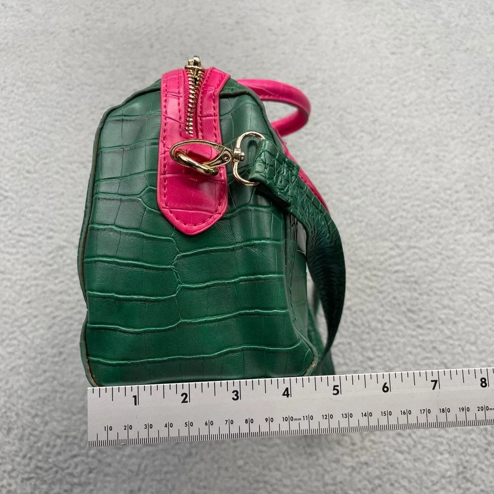Alpha Kappa Alpha Sorority AKA Pink Green Croc Embossed Satchel Crossbody Bag